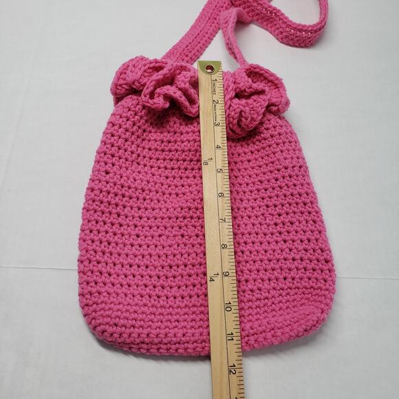 Crochet Shoulder Bag Pink Medium Purse Handmade Ruffle Dollcore Coquette Gift - Picture 7 of 12